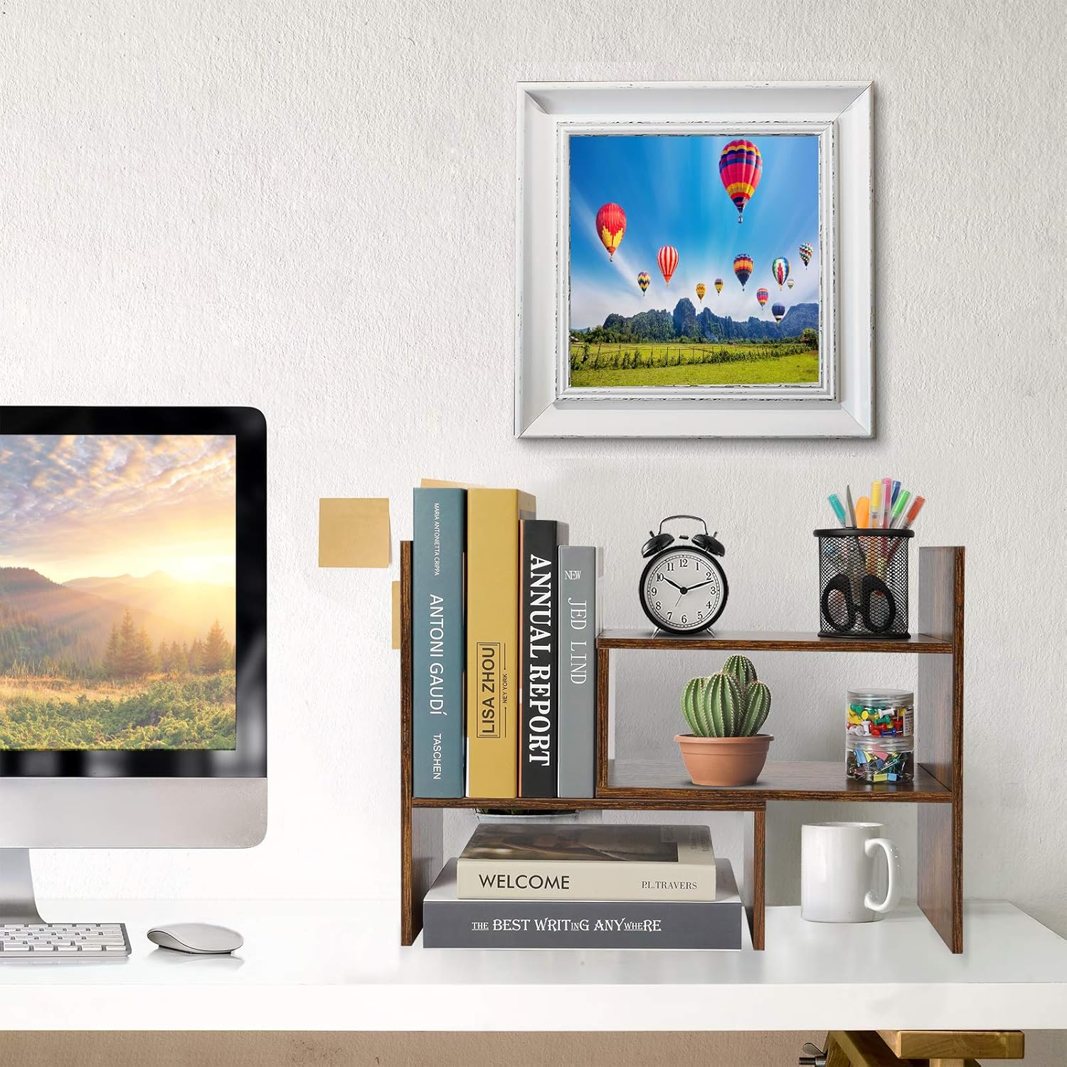 Adjustable Desktop Bookshelf Desk Organizer Display Shelf Rack Counter Top Bookcase Free Style Display Shelf Rack Office Supplies Storage Shelf Book Rack Multipurpose Bookshelf for Office Kitchen : Office Products