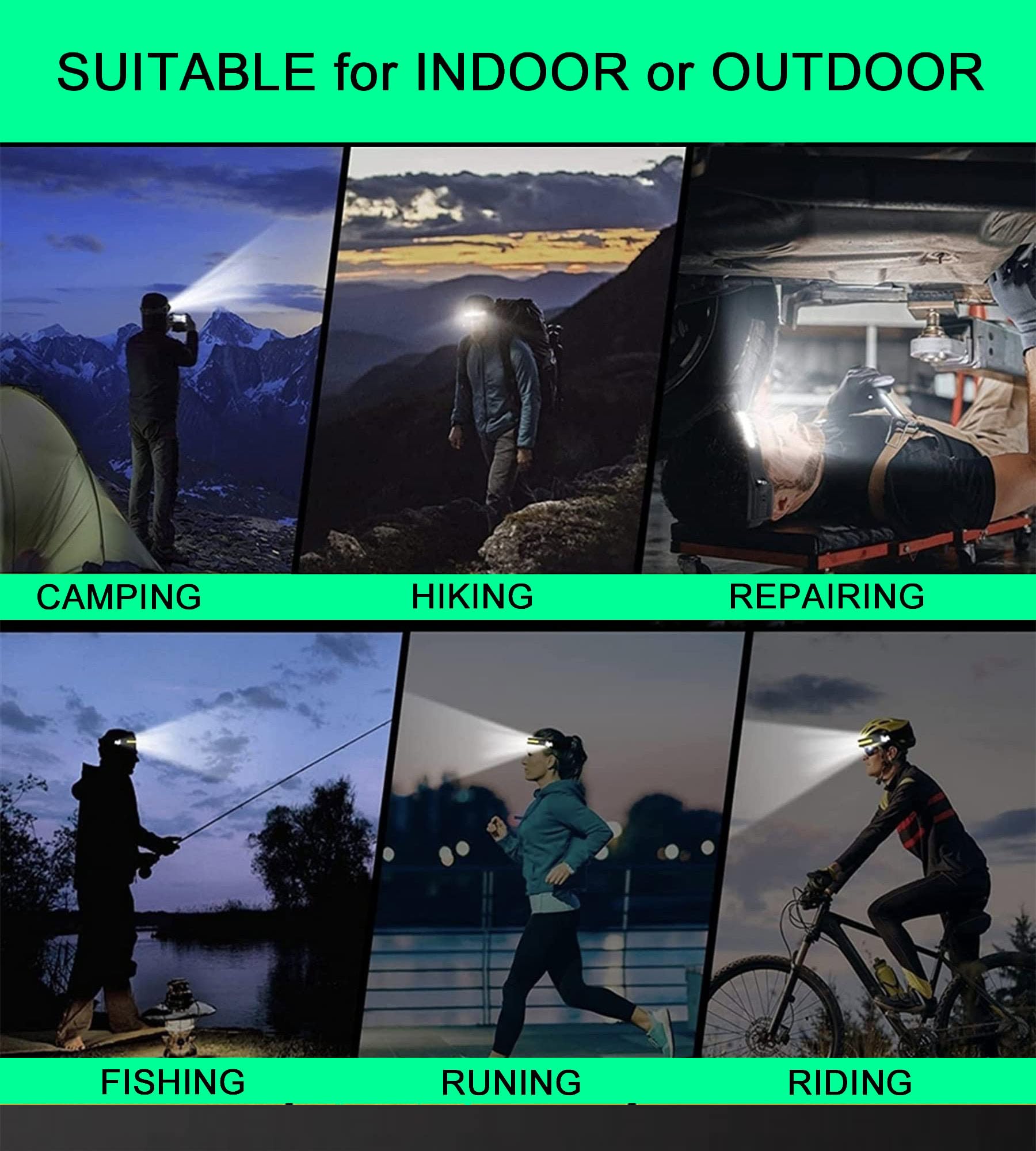 LED-Stirnlampe, wiederaufladbar, 230 ° breiter Strahl, Stirnlampe für Stirn, 6 Modi, Hard-Hut-Licht für Erwachsene, Taschenlampe für Arbeit, Wandern, Laufen, Camping, Essentials Ausrüstung, Geschenke