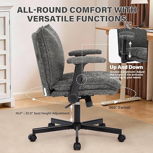 Miniatura 4 de Silla de Oficina con Patas Entrecruzadas con Ruedas y Brazos Abatibles, Silla de Escritorio Tapizada con Diseño Entrecruzado, Sillas de Asiento