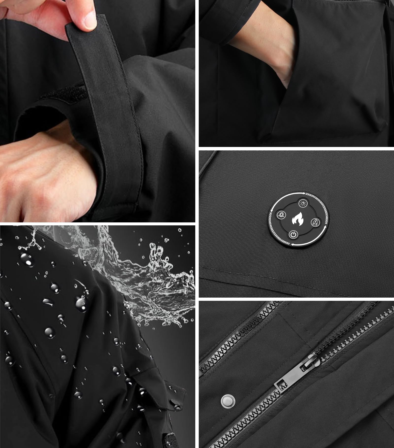 Veste Chauffante Homme, Blouson Chauffant avec Batterie 12000mAh 7.4V, 6 Zones de Chauffage & 3 Niveaux de Température, Veste D'hiver Imperméable Coupe-vent pour Ski Randonnée Camping