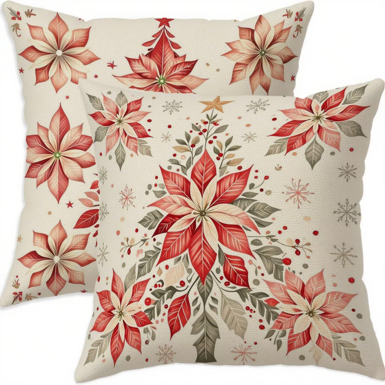Housse coussin 70x70cm Noël rouge en lin pour sublimer votre canapé de salon