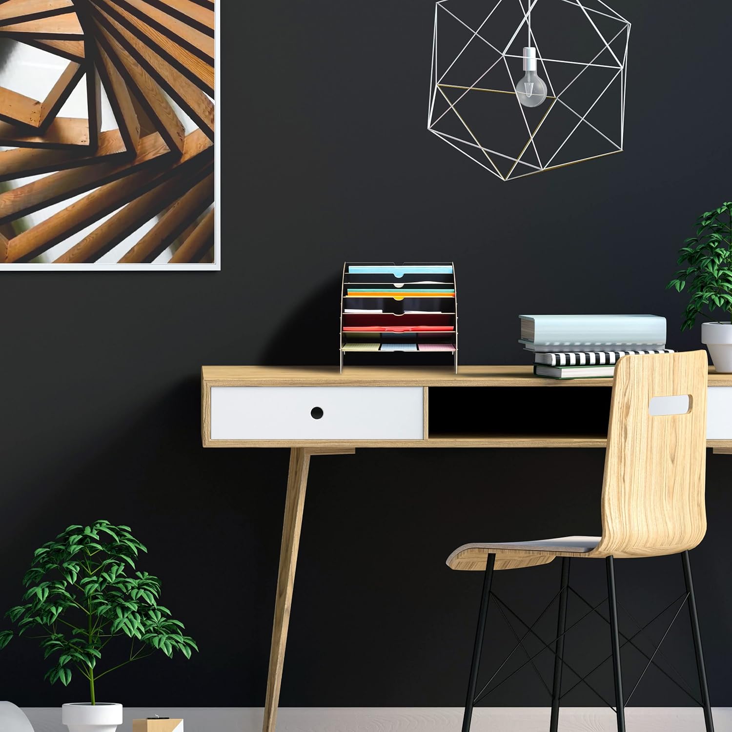Relaxdays Document Tray, 6 Compartments, DIN A4, HxWxD: 27 x 34 x 27 cm, Office & School, Office Organiser, MDF, Black, 100% fibreboard