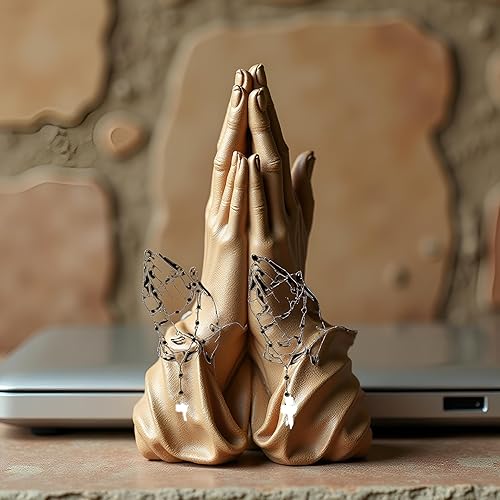 Miniatura 2 de Juego de 2 calcomanías para automóvil, diseño de manos blancas y perlas, rosario personalizado, calcomanías impermeables de Cristo para laptop,