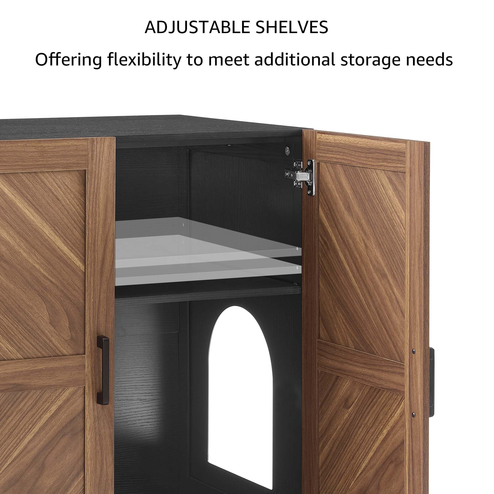 unipaws Cat Litter Box Enclosure Furniture with Storage Shelf, Tall Hidden Litter Box Cover for Tall or Top Entry Litter Box, Kitty Enclosed Cabinet, Cat Box with Odor Control, Walnut and Black - image 6