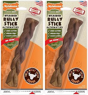 Nylabone 2 Pack of Power Chew Extreme Chewing Braided Bully Stick Alternative Dog Toys, Giant, Made in The USA