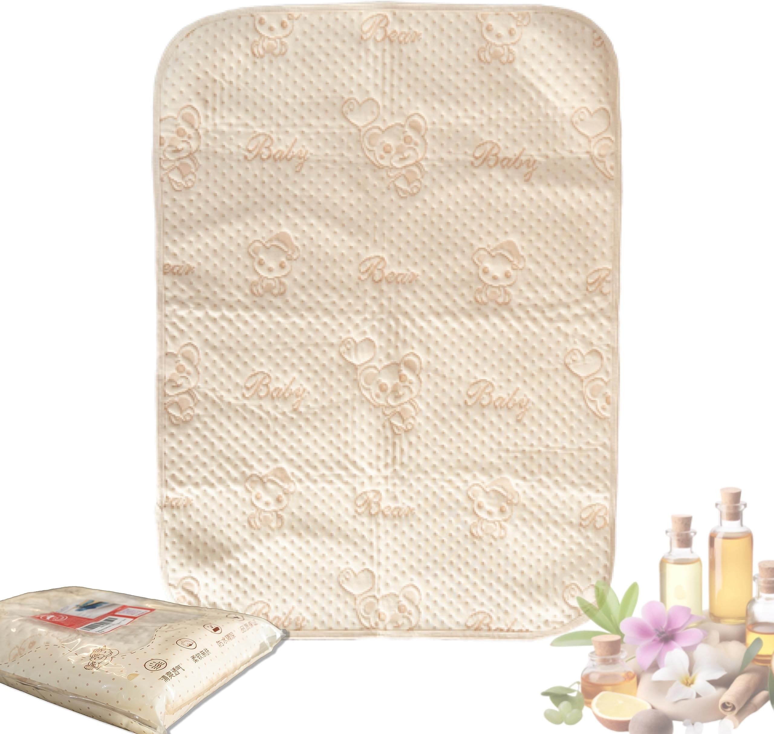 Baby Massage Mat – Four Layer Water Resistant & Reusable – Multi Function Diaper Change Pad for Newborn Baby – Surface Material 100% Cotton Natural Colour – 50cm * 70cm