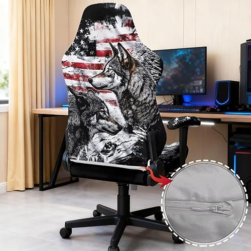 Miniatura 5 de Fundas patrióticas de silla de juegos para adultos, sillas de videojuegos de lobo con fundas para reposabrazos, funda de asiento de oficina, a