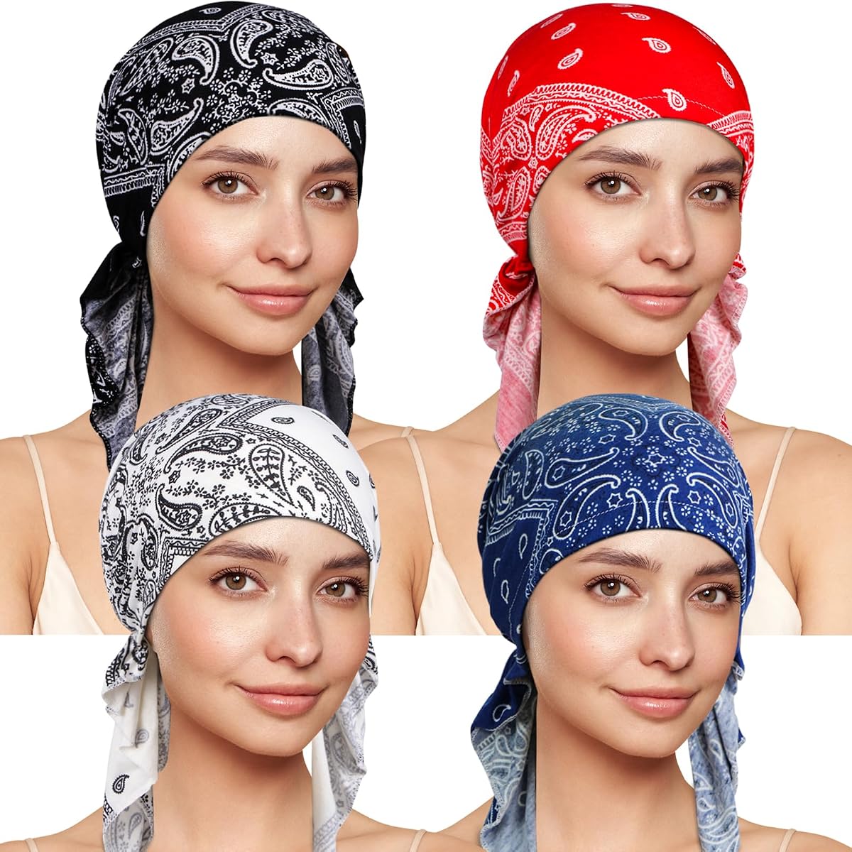 4 Pcs Chemo Headwear for Women, Pre-Tied Head Scarf Cancer Headwear for Hair Loss