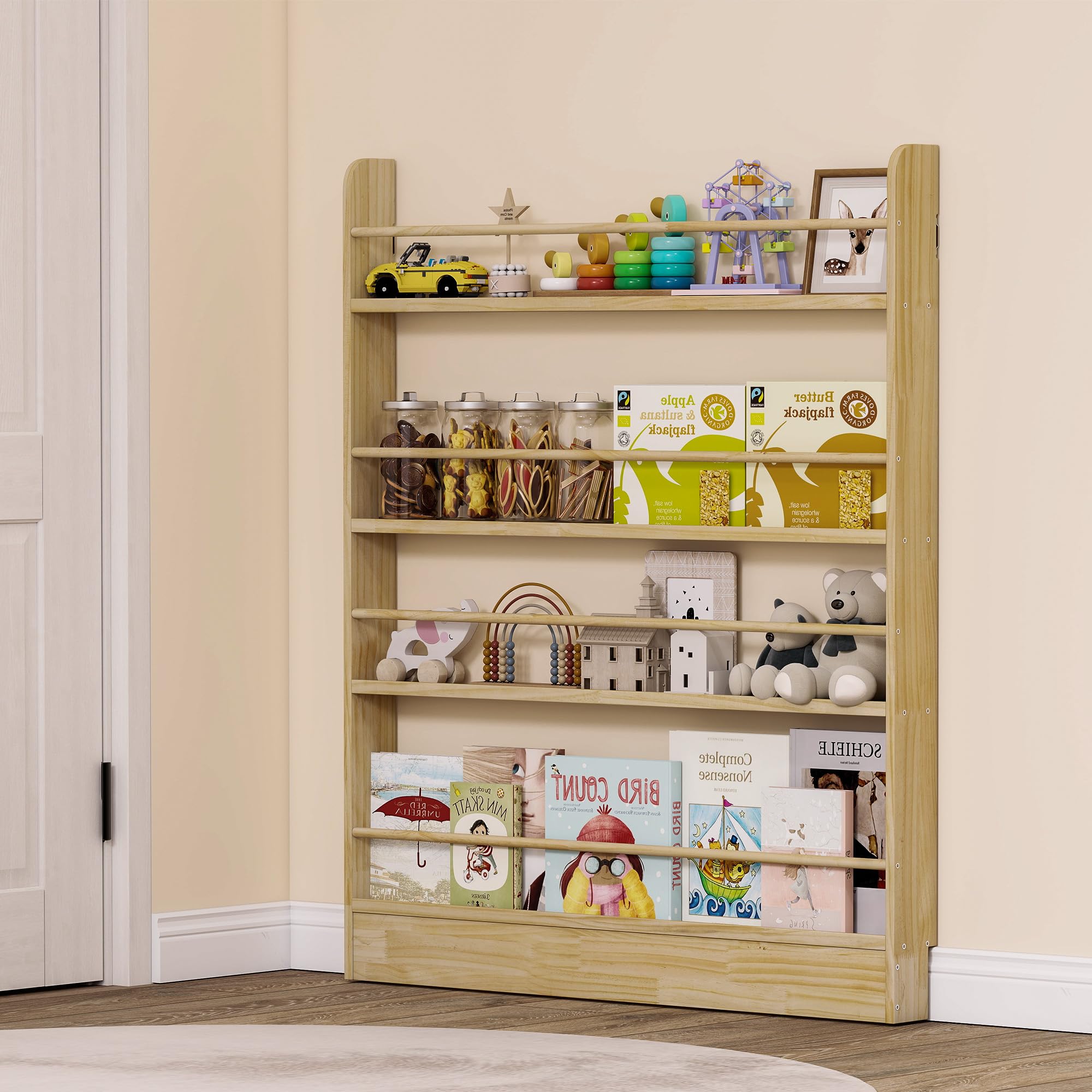 Hinter der Tür Bücherregal Holz, Kinderbücherregal Wandhalterung Bücherregal hinter der Tür für Spielzeug und Bücher Platzsparendes schmales für Schlafzimmer, Wohnzimmer, Büro