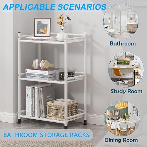 Miniatura 4 de FKUO Unidad de almacenamiento de baño de 4 niveles, estante de esquina de metal independiente para cocina, sala de estar, pasillo (negro mate, 4