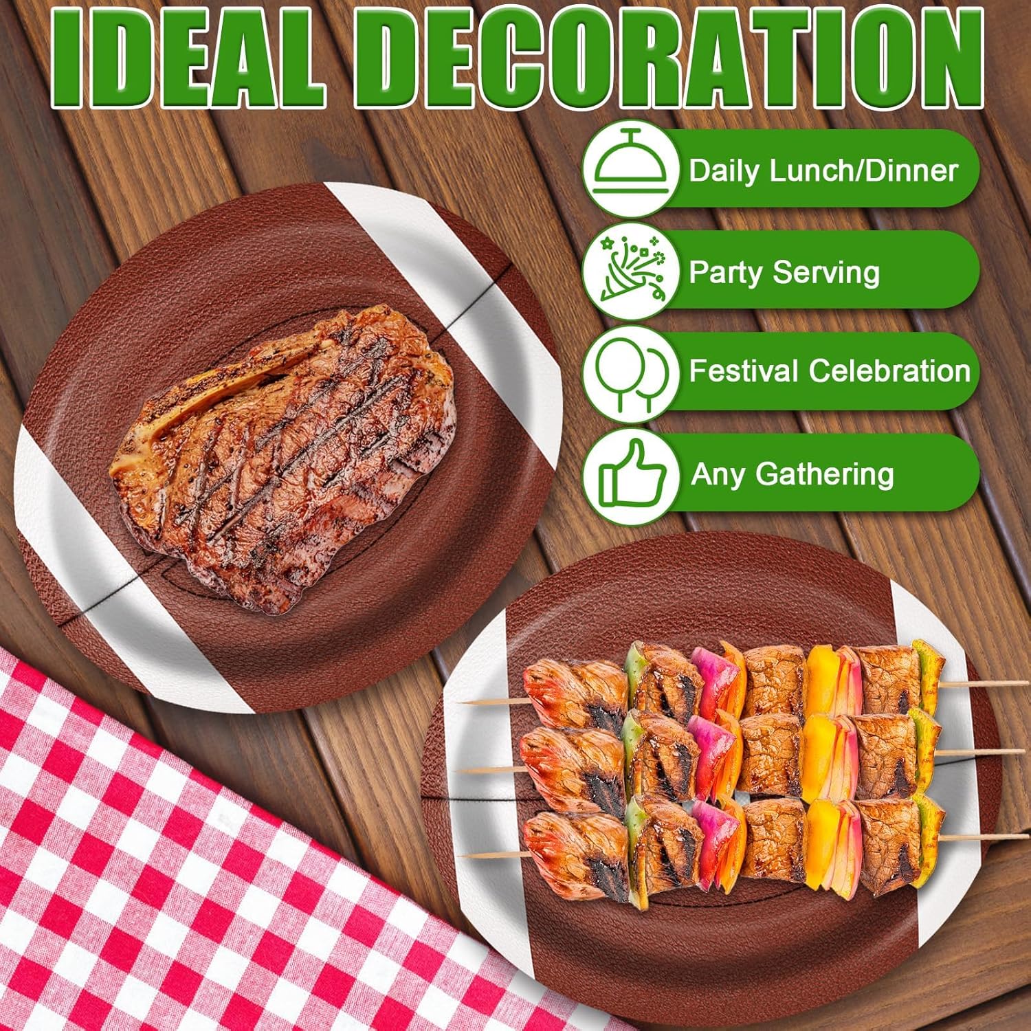 Football Oval Paper Plates 10" x 12",Large Disposable Heavy Duty Paper Plates American Sport Platters Rugby Bowls for Birthday Sports Event Gameday Carnivals Party Supplies,50 Guests - Image 3