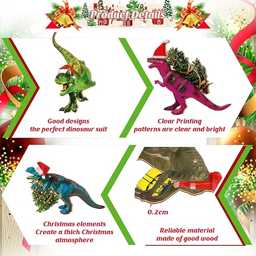 Miniatura 5 de Glenmal Juego de 24 adornos navideños de dinosaurio y pingüinos para granja, adornos colgantes de animales con cuerda para decoración de árbol de