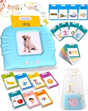 510 Words Talking Flash Card Speaking English, British English Early Educational Toys for 2 3 4 5 6 Year Old Baby Boys Girls, Pronunciation Lerning Toys Blue Birthday Gifts