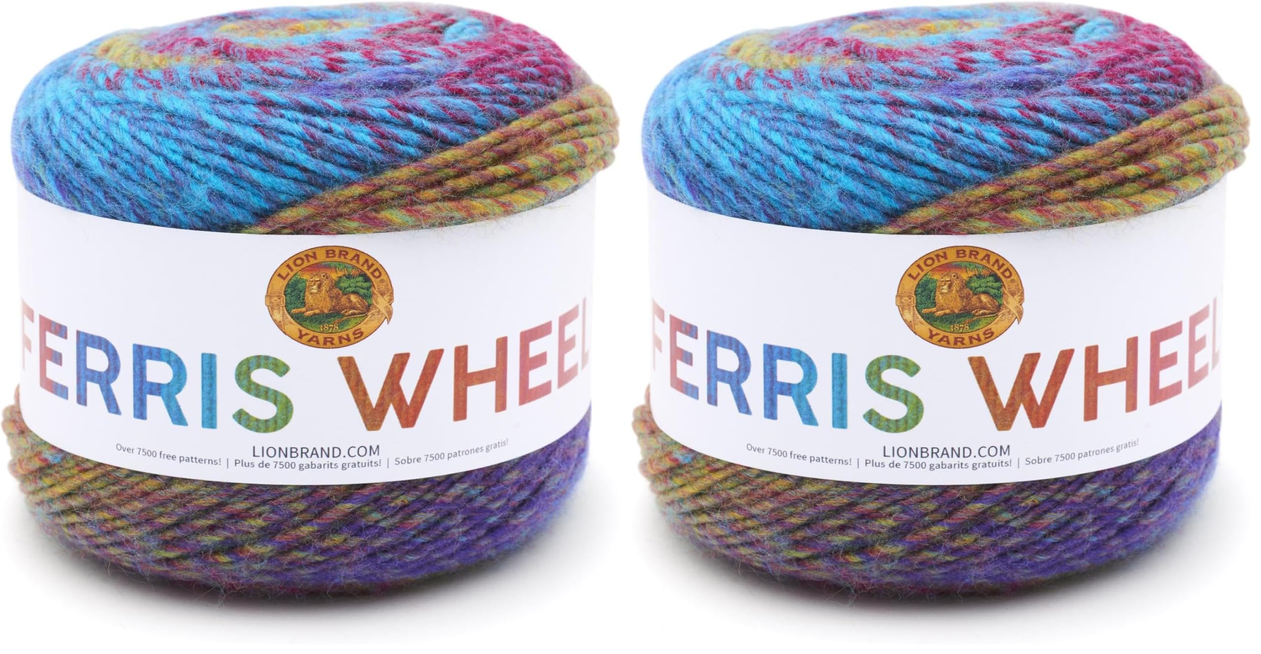 Lion Brand Yarn Ferris Wheel Yarn, Multicolor Yarn for Knitting, Crocheting, and Crafts, 2-Pack, Vintage Carousel
