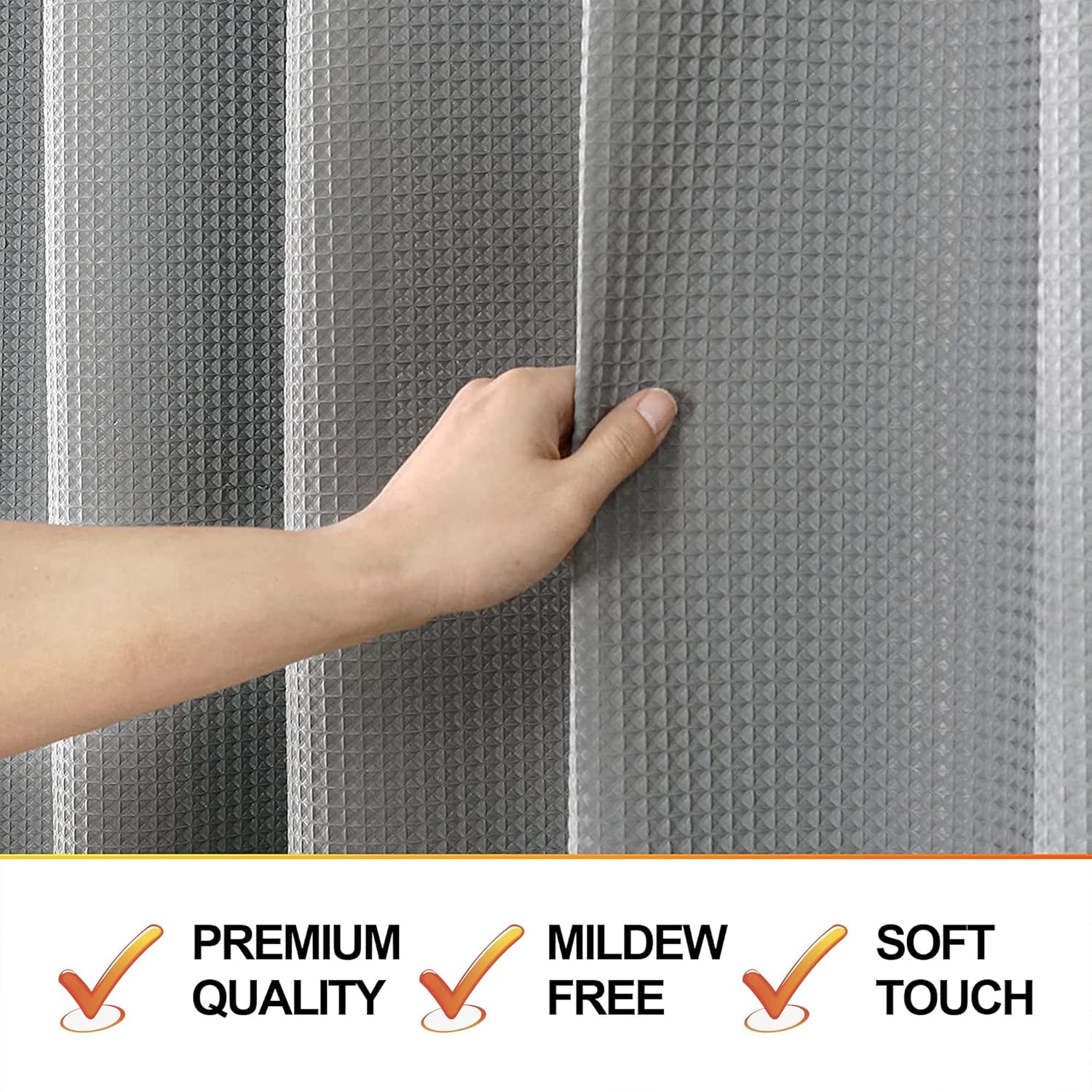 MISS SELECTEX Premium Heavy Duty Fabric Shower Curtain for Bathroom 230GSM Waffle Textured Water Repellent Durable Fabric Spa Hotel Shower Curtain Machine Washable Cloth Shower Curtain(60Wx72H,Grey)