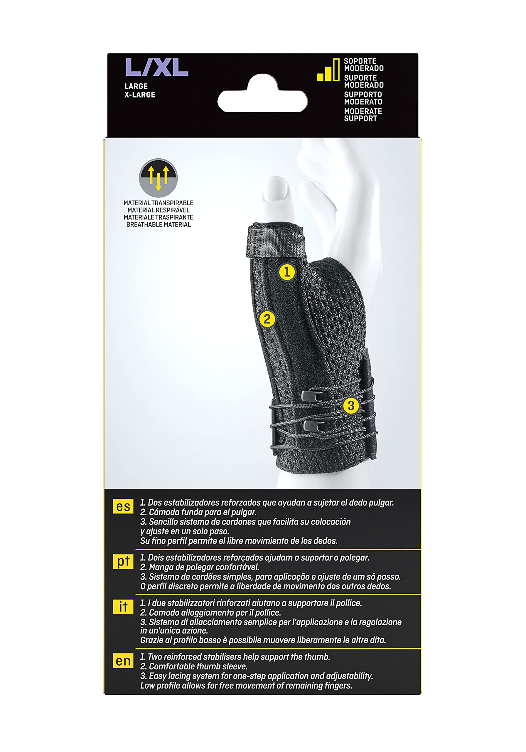 Futuro Tutore Stabilizzatore Per Pollice Destro/Sinistro, L/Xl, Pollice: 6.3 - 7.6 Cm, Polso: 17.7 - 23.0 Cm, Dispositivo Medico Marcato Ce, Nero