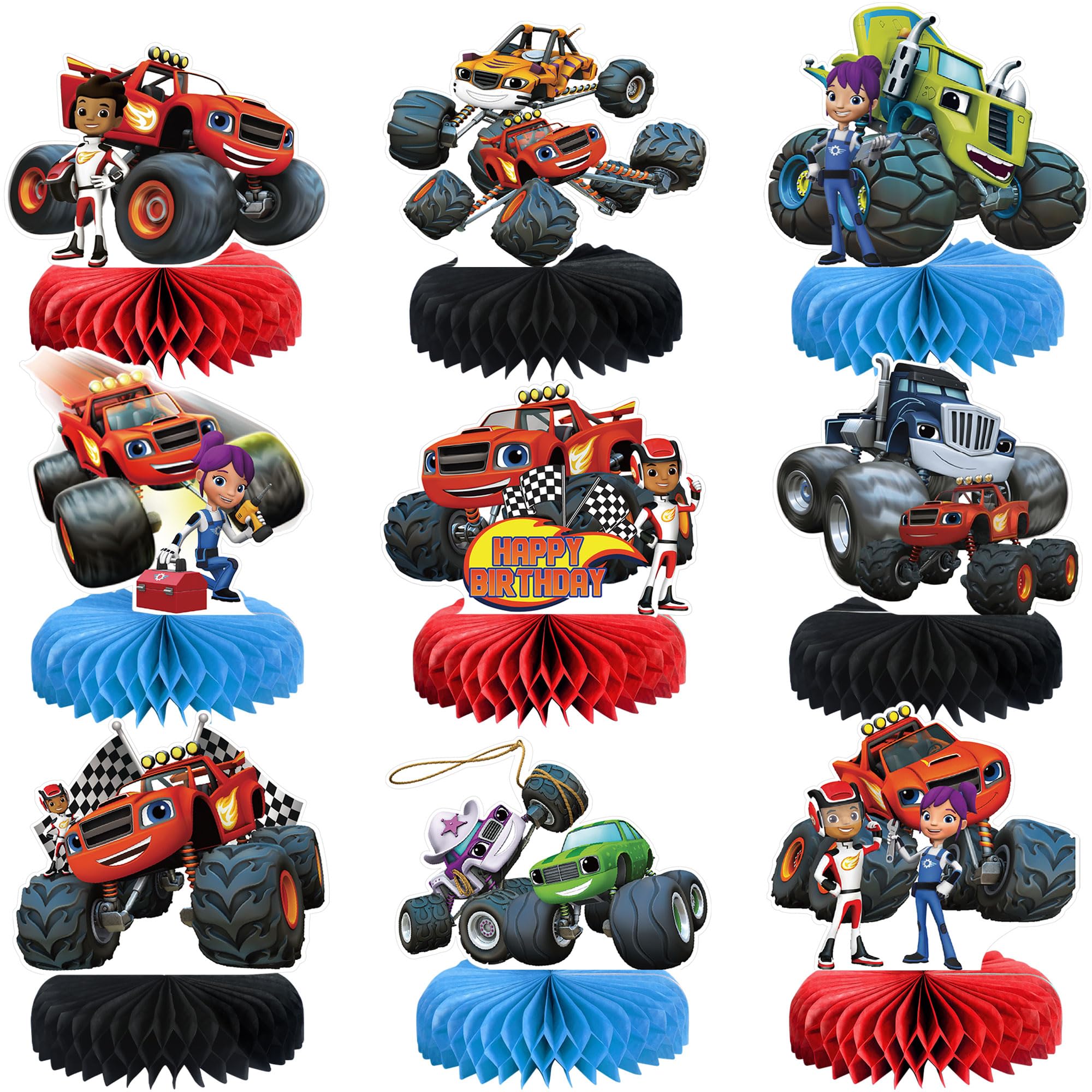 9PCS Truck Party Decorations - Truck Honeycomb Centerpieces 3D Double Sided Table Cake Toppers Decorations Birthday Party Supplies for Kids Girls Baby Shower