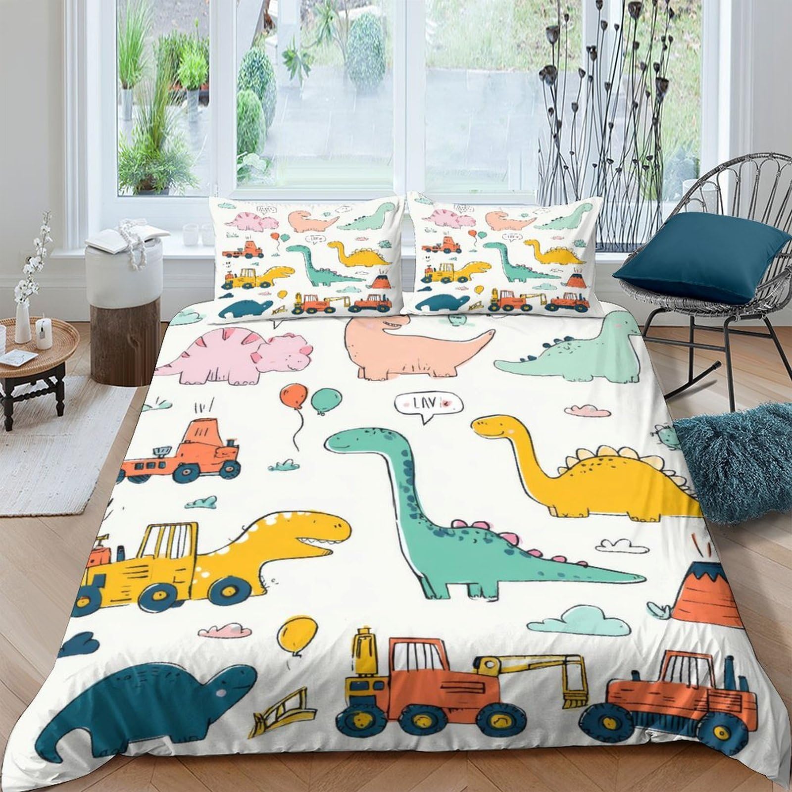Ctjqhvkz Style-10 3D Printed Cartoon Dinosaur Fitted Sheet Microfiber Soft Construction Vehicle Bed Cover For Bedroom Guest Room Mattress Protection Single（135X200cm）