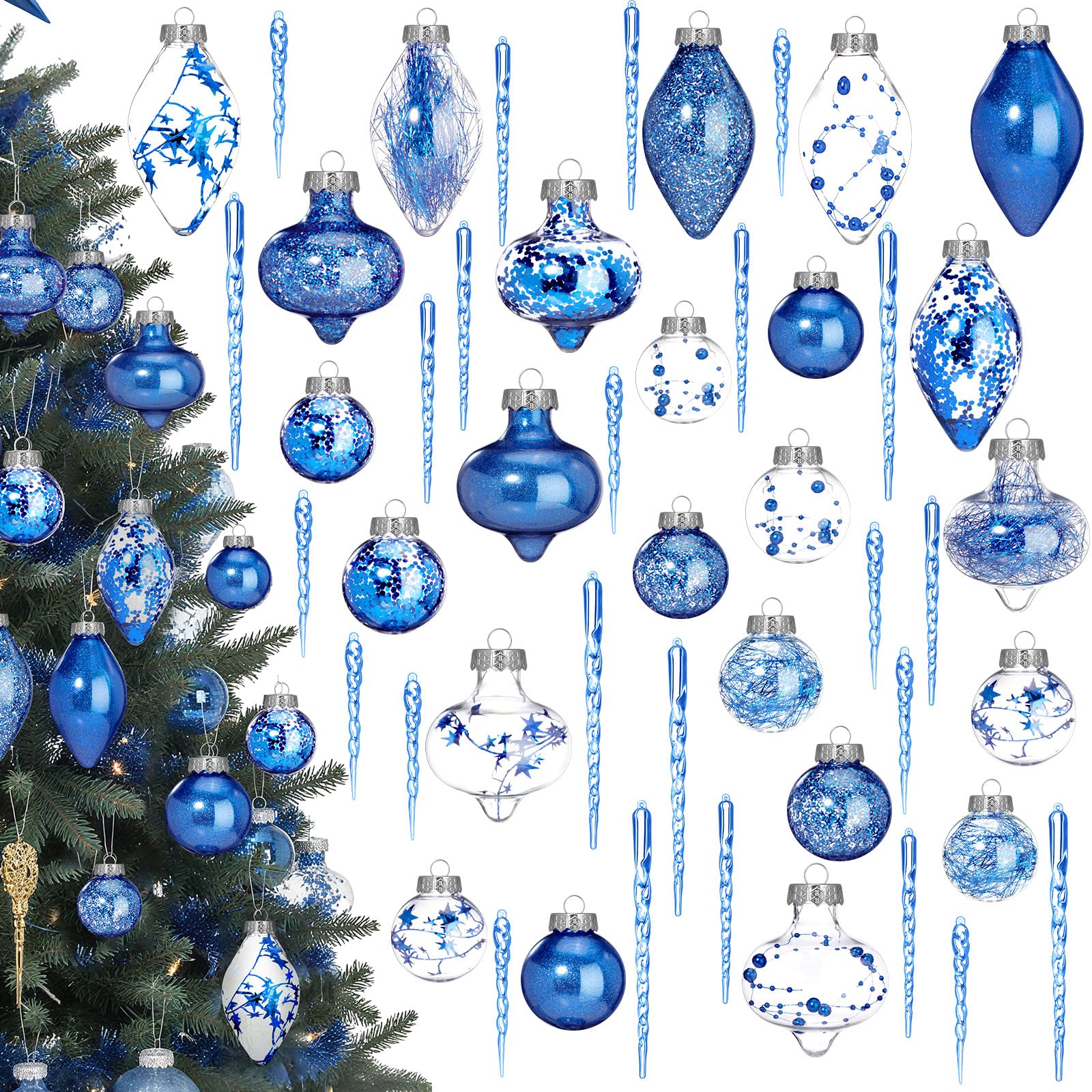 Bucherry Eiszapfen aus transparentem Kunststoff, bruchsicher, glitzernd, Kunststoff, für Weihnachten, Weihnachten, Acryl, Eiszapfen, Ornamente für Urlaub, Hochzeit, Party, 48 Stück