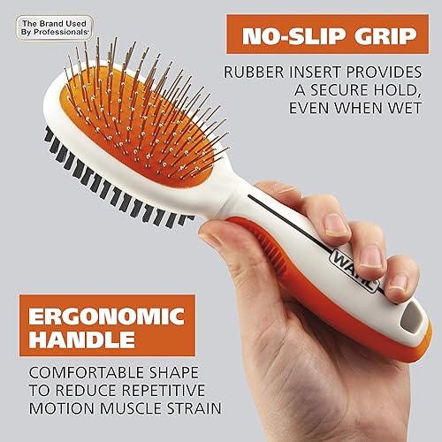 Miniatura 4 de Wahl Cepillo de cerdas medianas de doble cara para mascotas, cepillo ergonómico con empuñaduras de goma ergonómicas para un cepillado cómodo y