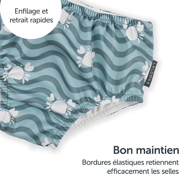 LaLoona Couche de Bain Bébé Réutilisable Oeko-Tex Standard 100 – Maillot de Bain Bebe Anti Fuite Piscine et Plage, Séchage Rapide, Confortable – Motif Crabe Vert, Taille 62-68 - 3