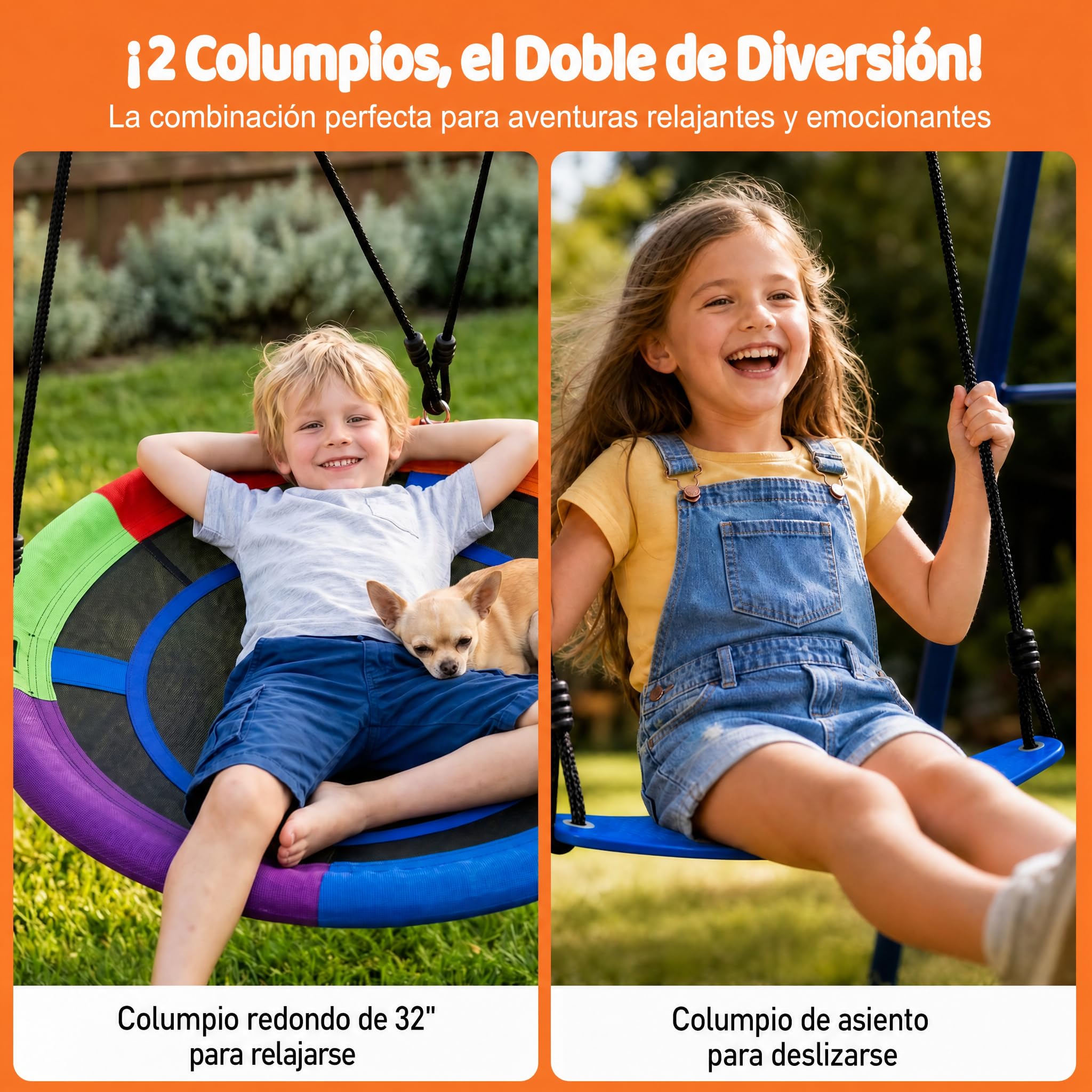 hotsizz Juego de Columpio Jardin Exterior de Metal Resistente, Columpios Infantiles para Niños, Estructura de Acero, Dimensiones 245×182×148 cm para Patio y Terraza