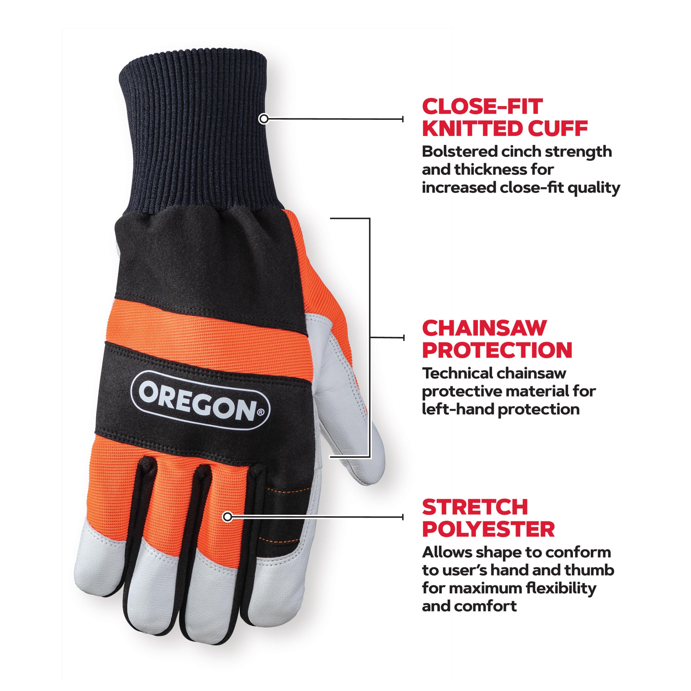 Oregon - Gants de Sécurité en Cuir pour Tronçonneuse, Protection de la Main Gauche, Taille L