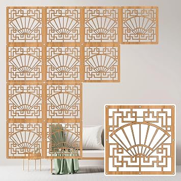 Privacy Partition Screen Hanging Room Divider Panels Wood, Ceiling Partition Privacy Screen for Home Office Hallway Bedroom Living Room and Kitchen, 5mm Thick Wall Decorative Screen2 Piece