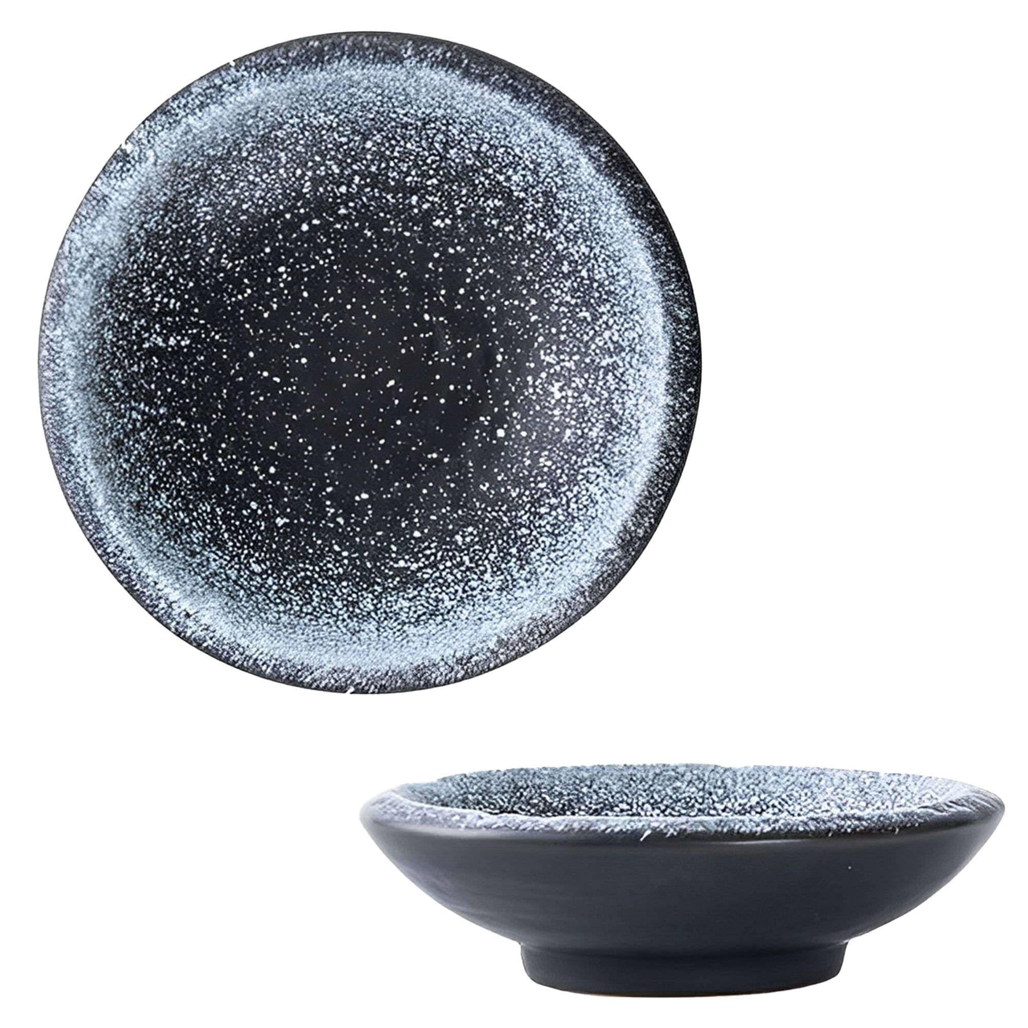 Dipschalen-Set für Sojasauce, Dipschalen aus Keramik, Saucenschalen, Tapasschalen, Schalenset mit Blumenmuster für Desserts, Snacks – Schwarz und Grau – 2er-Set