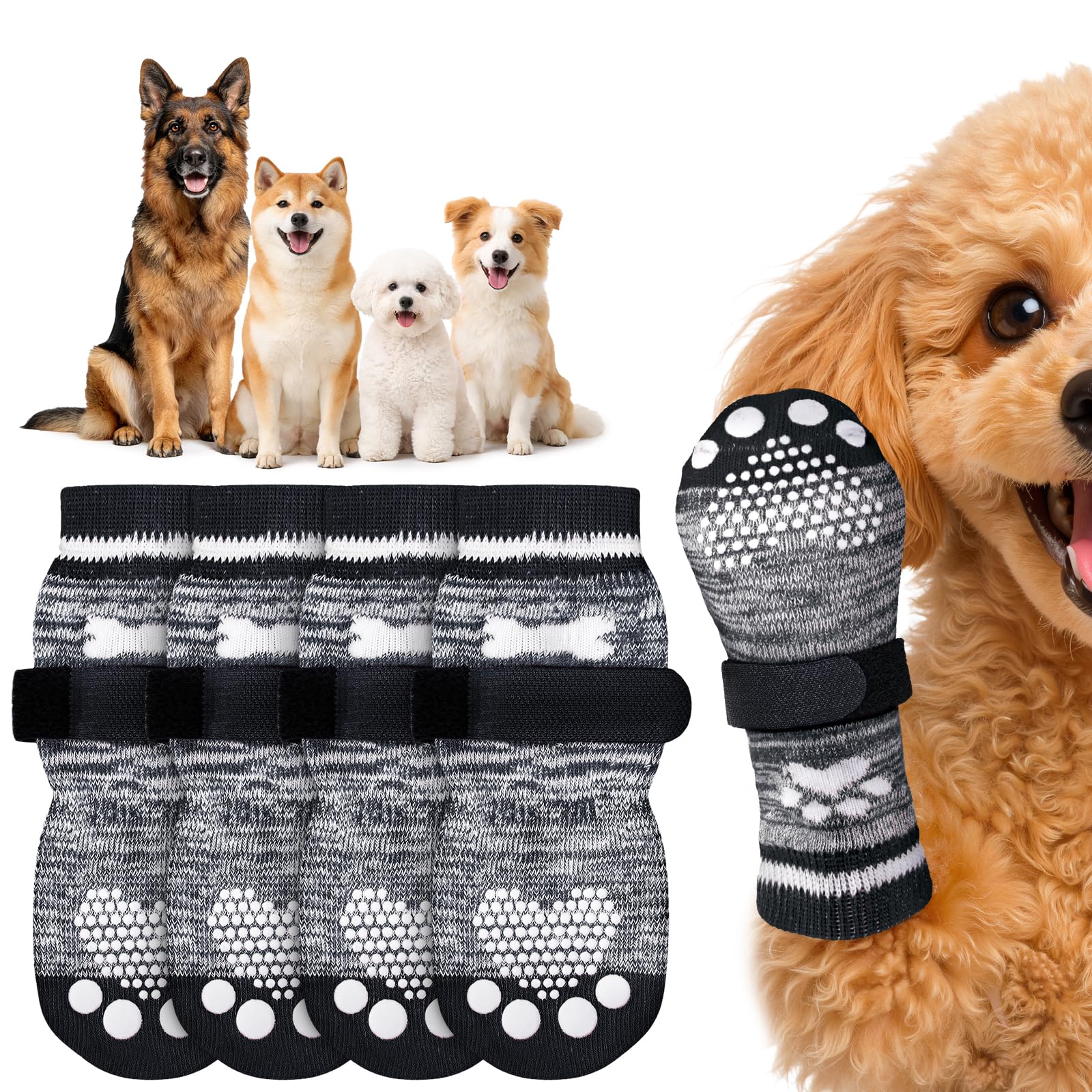 PICK FOR LIFE 2 Pairs Anti Slip Dog Gripper Socks Paws Stop Licking Grey,M