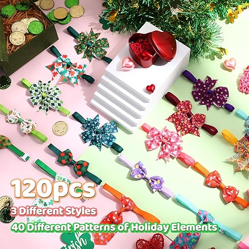 Miniatura 5 de Juego de 120 corbatas irlandesas para mascotas para el día de San Valentín, incluye corbatín ajustable para perro, corbatines para perro, corbatas