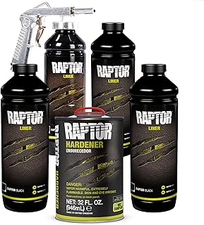 U-POL Raptor Black Urethane Spray-On Truck Bed Liner Kit, 2K Protective Coating with Spray Gun, UV Resistant, DIY Bedliner for Trucks, 4 Quarts