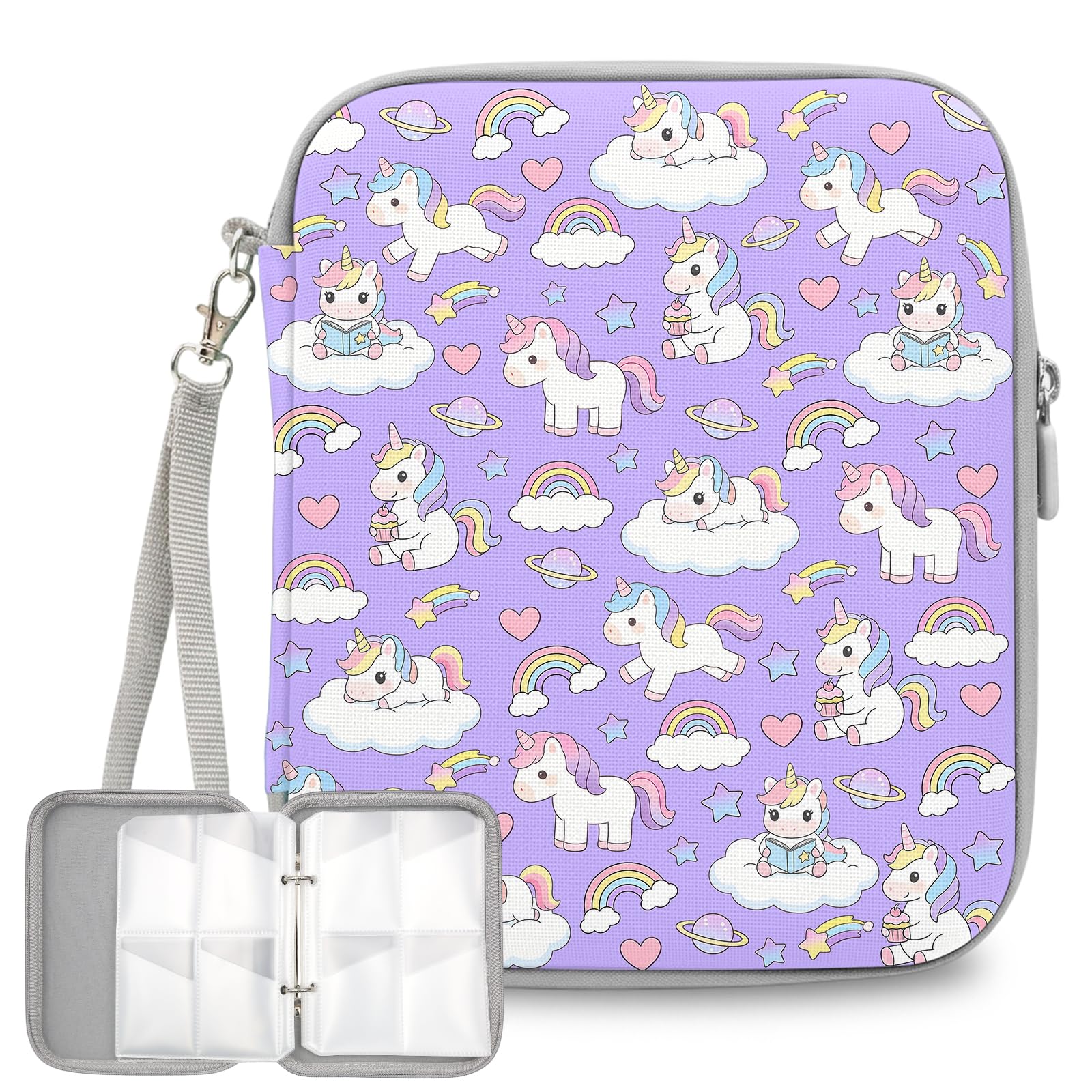 Unicorns Card Holder, Card Storage Organizer Gift for Cards Collector, Cards Binder Folder with Zipper for Travel Birthday Valentines Day Gifts
