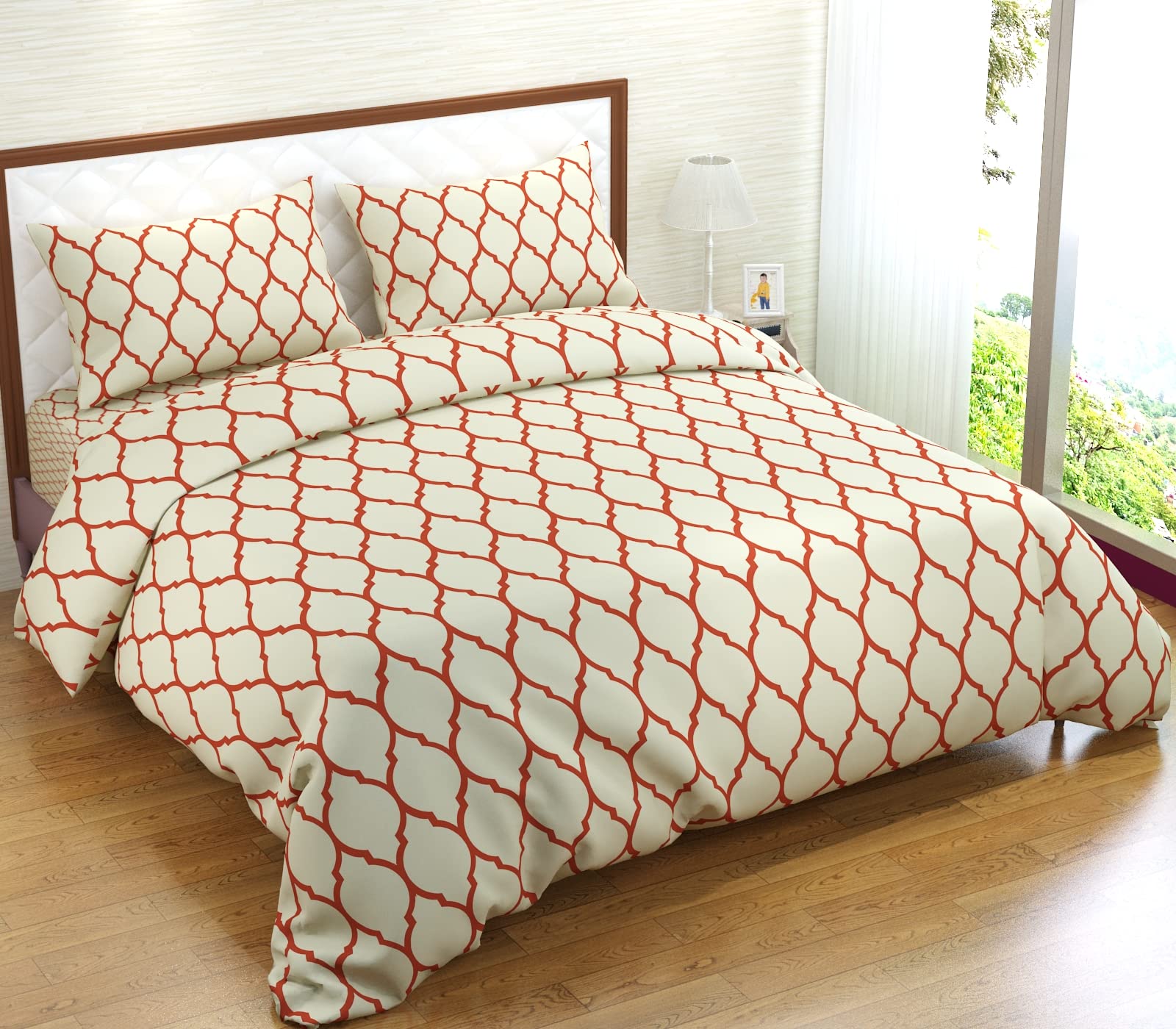 Trance Home Linen 200TC 100% Cotton Printed Zippered Duvet Cover/Blanket Cover/Quilt Cover | Comforter Cover/Razai Cover | Queen Size with 2 Pillow Covers (90 x 102 Inch | Dori Clay Red)-image-29