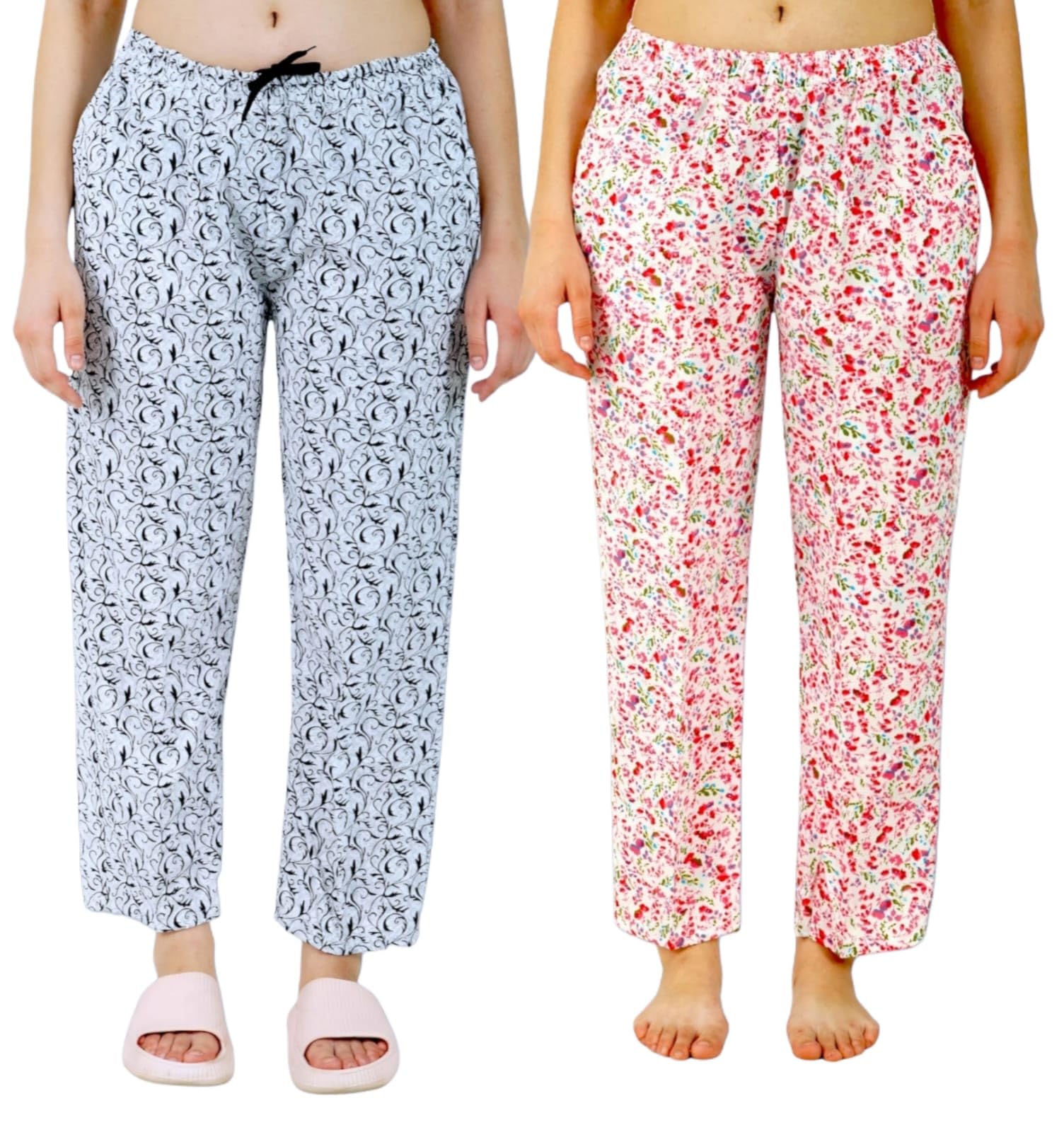 Cotton Floral Print Regular Wear Pajama for Women, Comfort Fit Beautiful Combo Pajamas for girls | Pack of 2-image-15