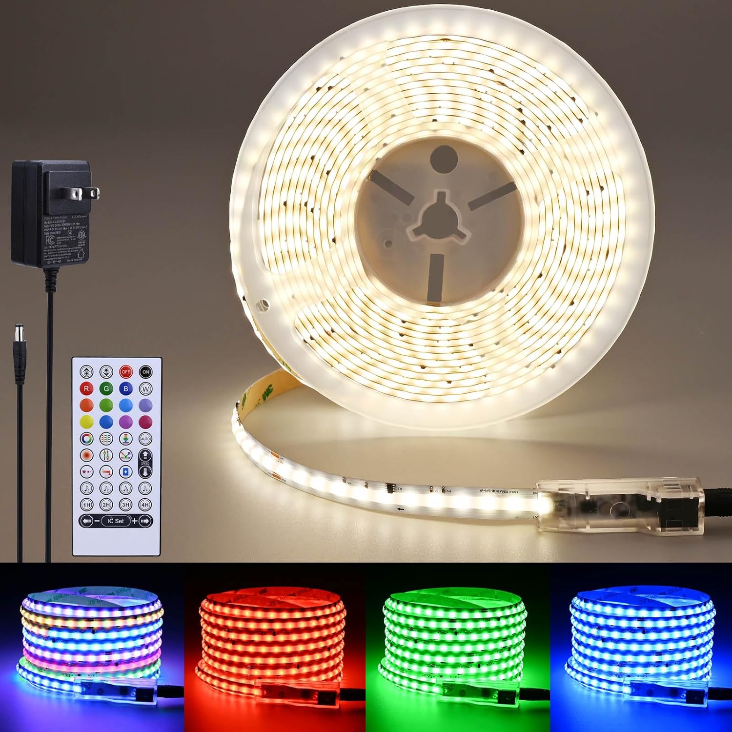 RGBW IC Warm White 3000K 24V COB LED Strip 16.4ft WS2811 Addressable Color Changing Multicolor RGB+WW LED Tape Lights Kit for Bedroom,Gaming Room,Party Lights