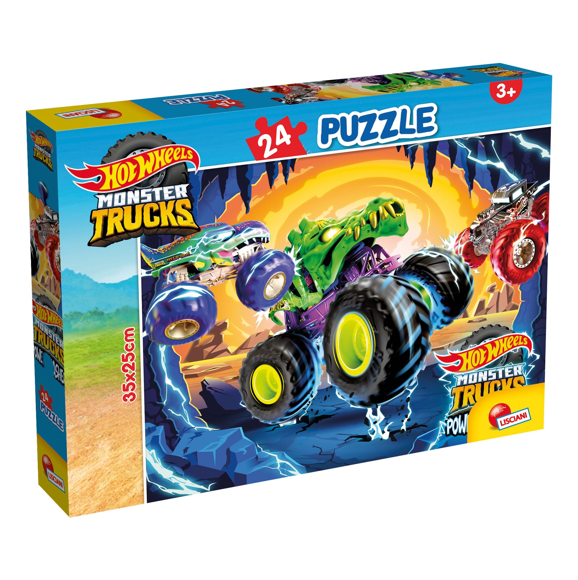 Lisciani - HOT WHEELS M-Plus Puzzle - 24 Piece Monster Trucks Puzzle for Children from 3 years - Format 25x35 cm - Educational Activity - Birthday Gift Idea - Motor and Observation Game