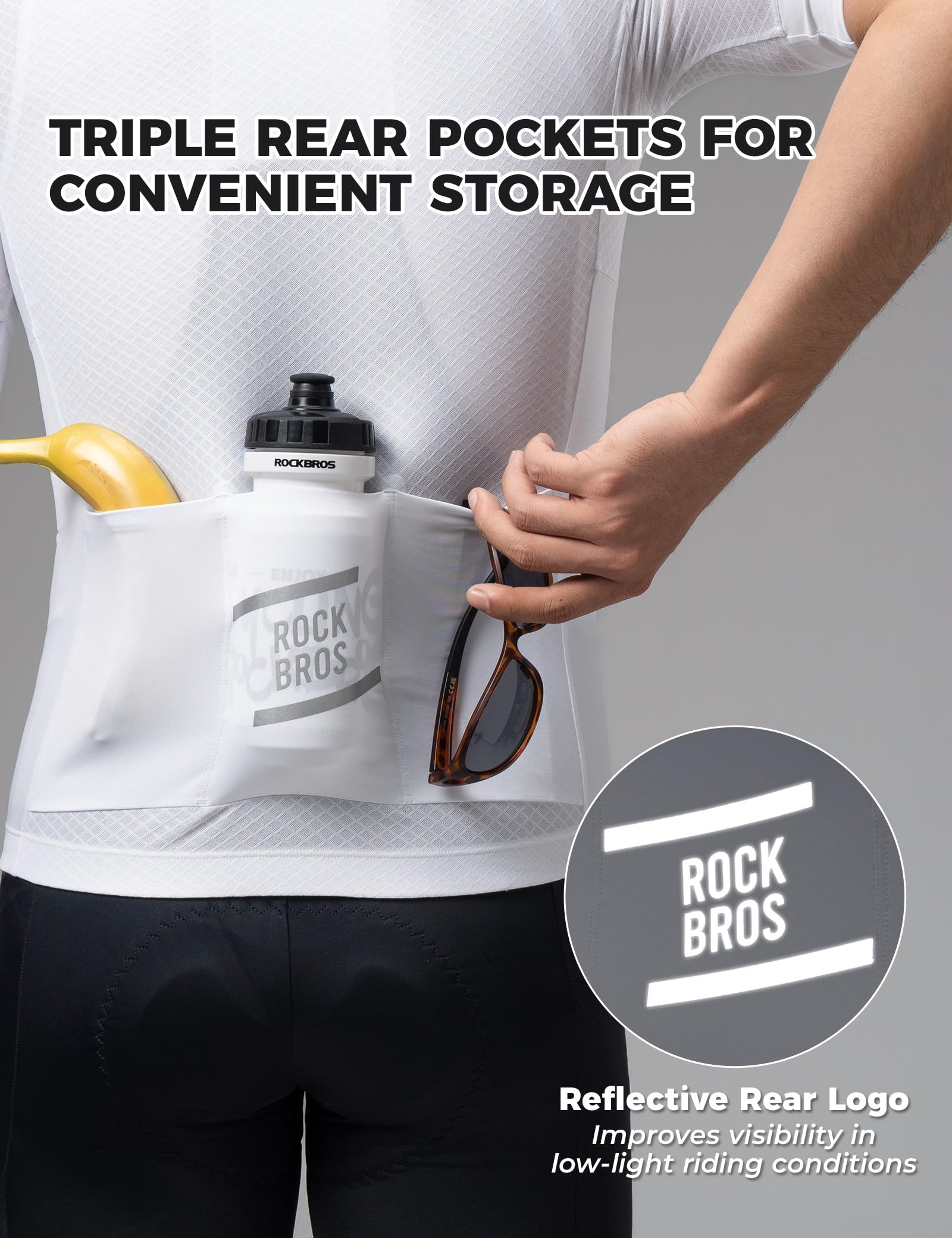 ROCKBROS Maglia da Ciclismo Uomo Estiva, Magliette Bici con Maniche Corte Traspirante e Asciugatura Rapida, Leggero e Elastico, con 3 Tasche Posteriori, Top Abbigliamento per MTB Bici