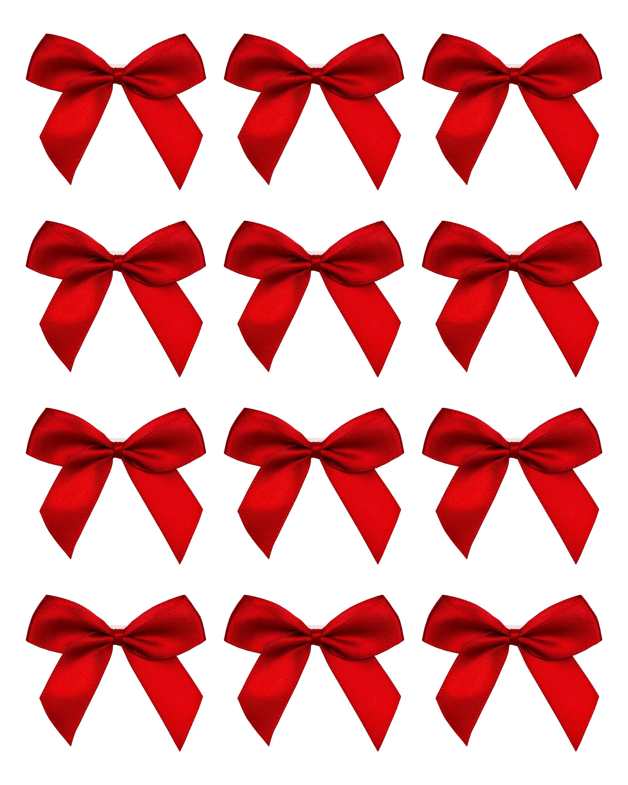 Italian Options Small Satin Ribbon Bows, Self Adhesive Bow Decorations for Crafts, Gift Wrap, Hampers, Hair Bows, Wedding Stationery, Floristry, Christmas, Cakes, Crafting, Red, 24 Pack, 5 cm — image 1