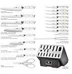 Klaus Meyer 19-Piece Knife Block Set with Sharpener, High Carbon German Stainless Steel, Full-Tang Handles, Kitchen Knife Set, White