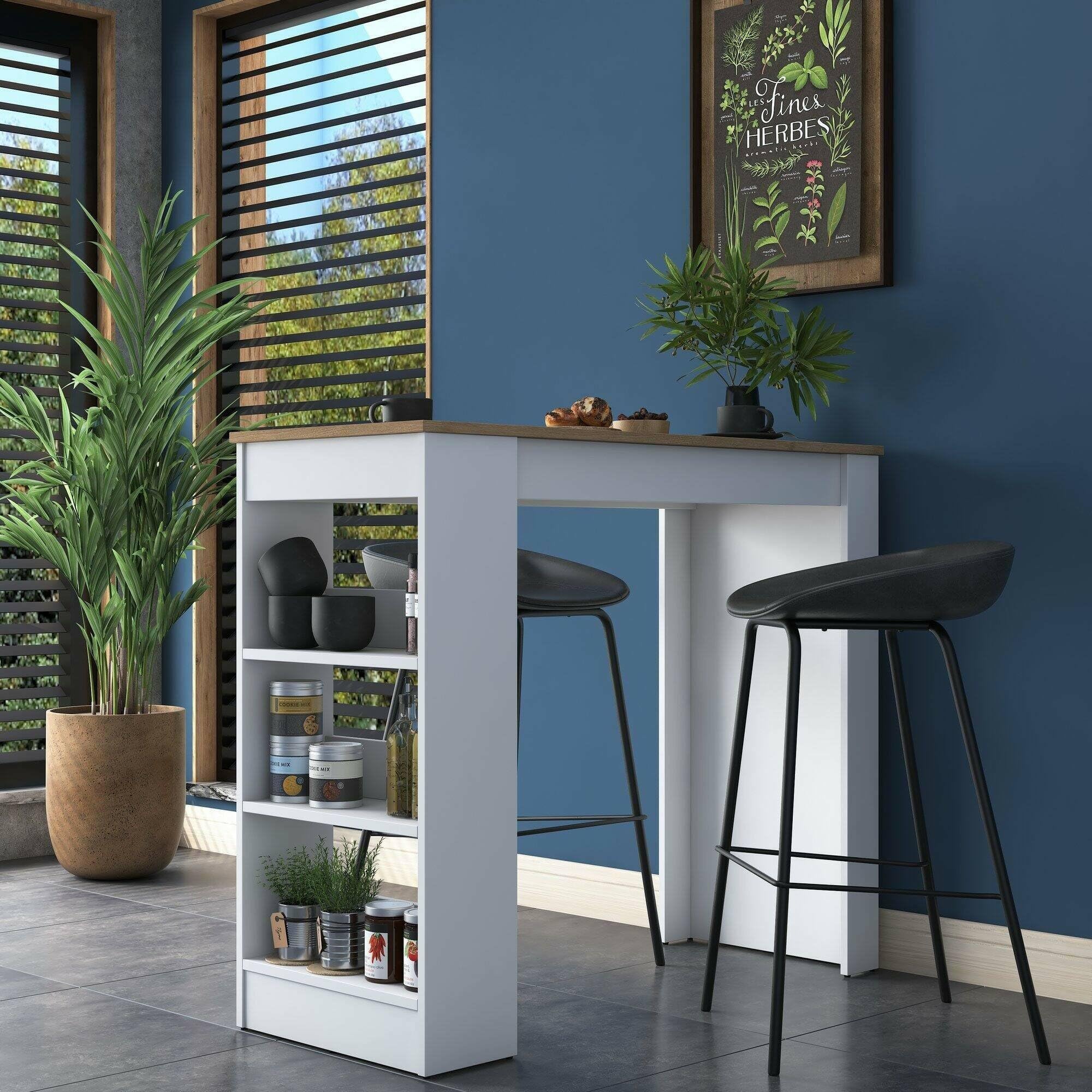 Dmora - Tavolo fisso Navi, Ripiano da cucina, Consolle per sala da pranzo, Ripiano rettangolare fisso, 120x50h100 cm, Noce e Bianco