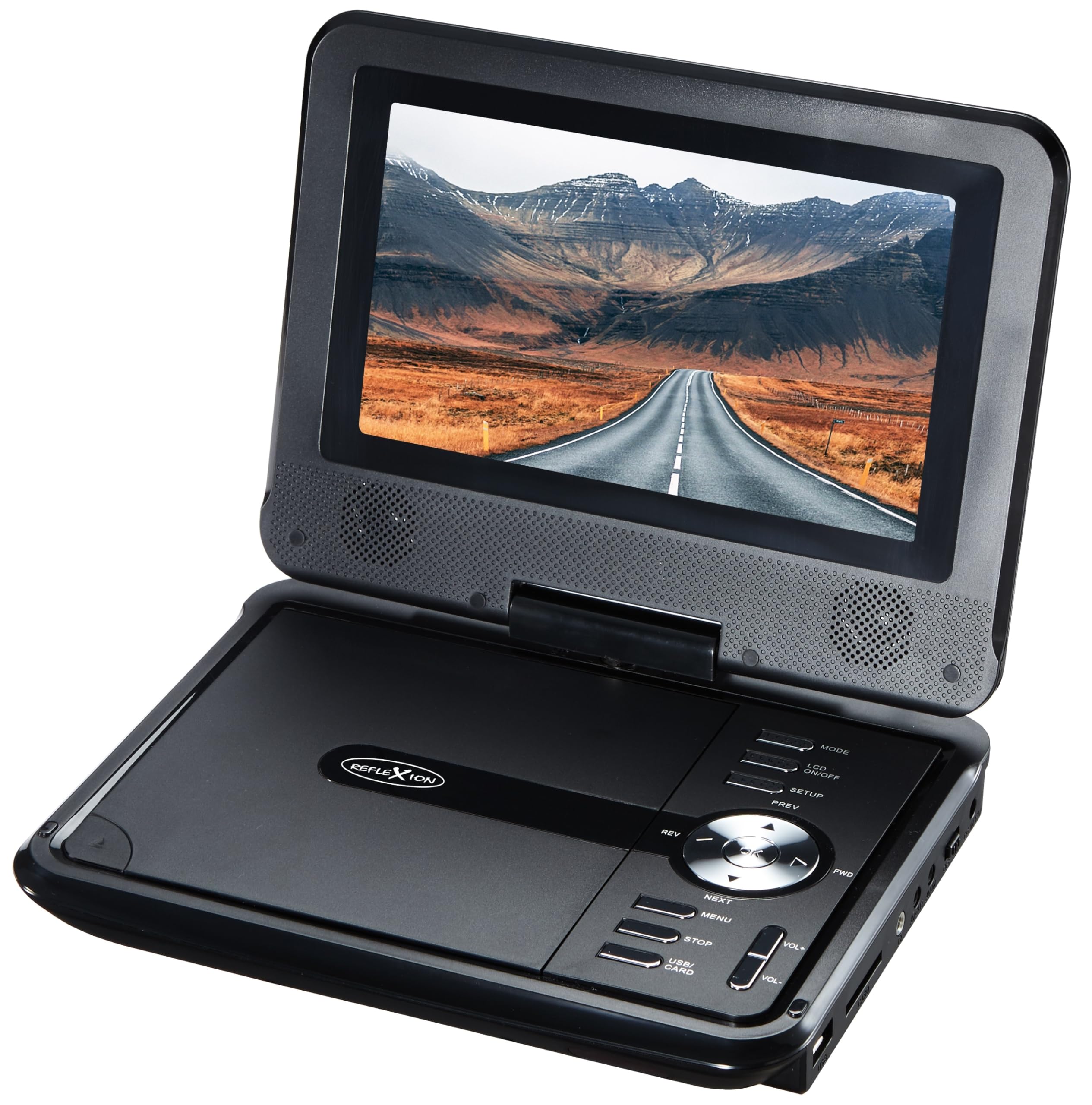 REFLEXION DVD7002N Écran LCD stéréo avec lecteur DVD 7" USB SD adaptateur voiture 180 degrés rotatif et pliable Système électronique anti-choc