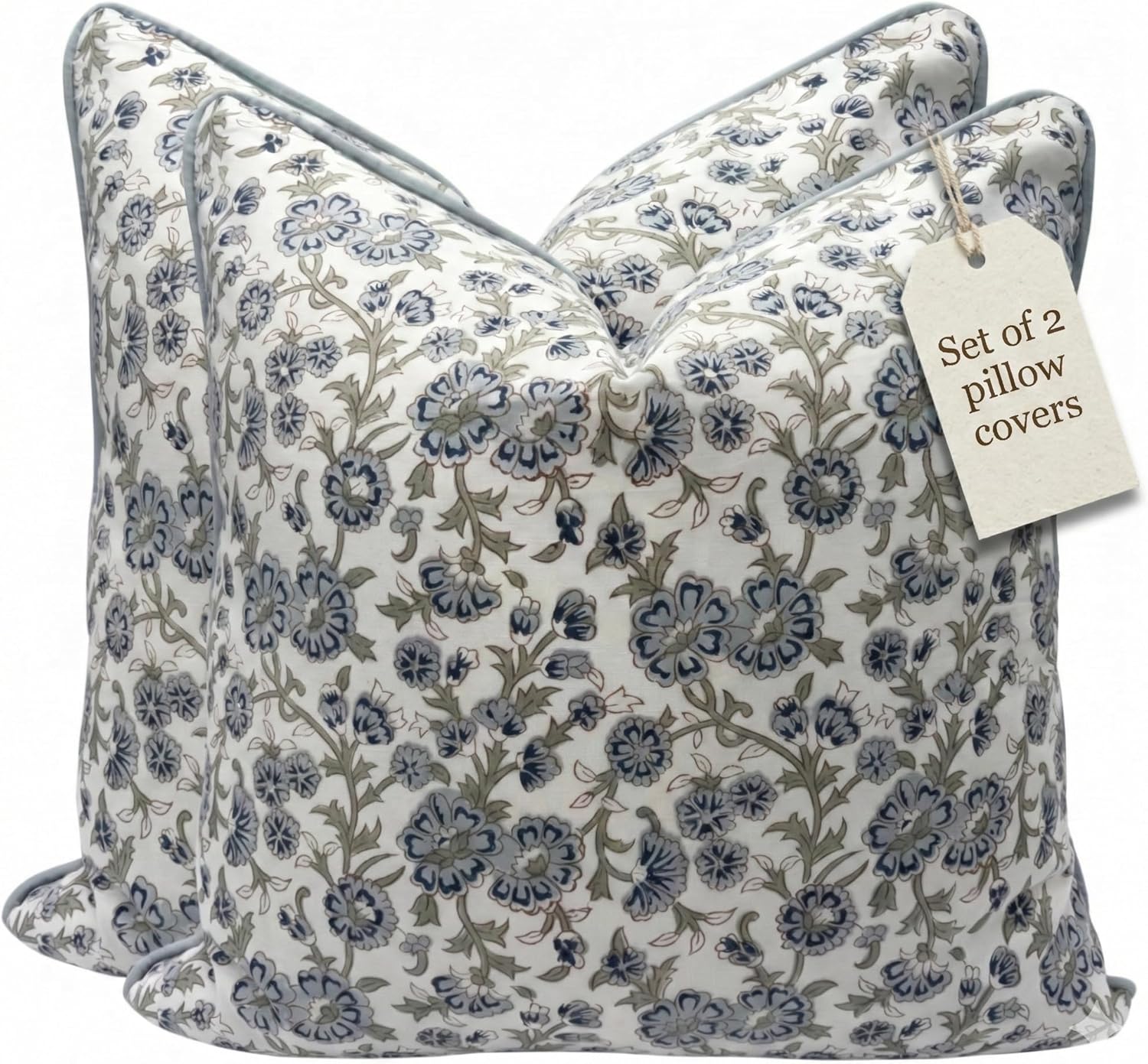 Floral Pillow Covers Blue Set of 2 Pillow Covers 20 x 20 inches Farmhouse Pillow Covers for Couch Bed Bedroom Living Throw Pillow Covers Boho Decorative Pillow Home Decor for Spring