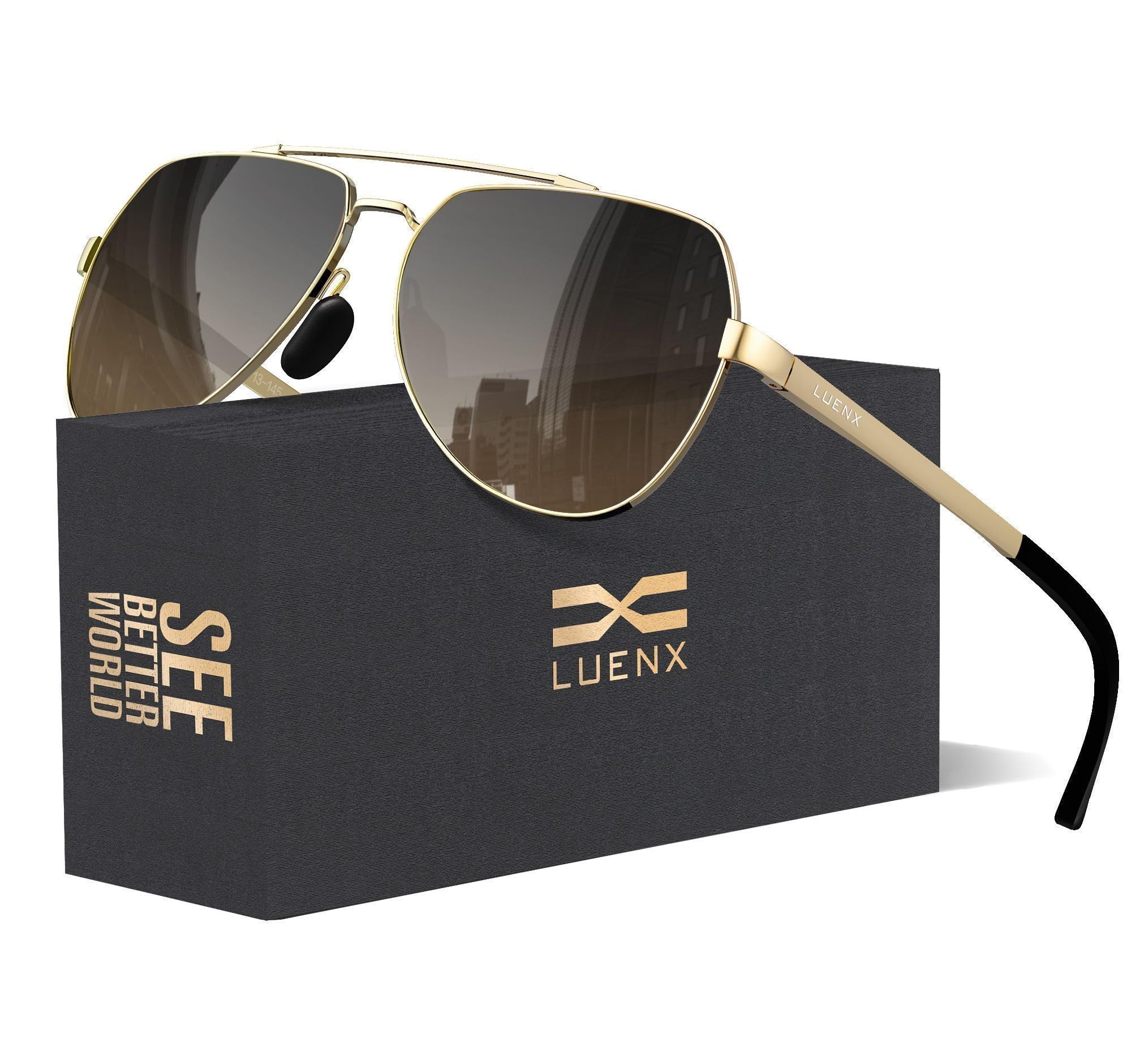 LUENX Aviator Sunglasses for Men Women Polarized New Shades Large Metal Frame - UV 400 Protection