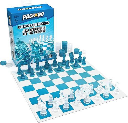 SPIN MASTER GAMES Pack & Go - Juego de mesa de ajedrez y damas de Spin Master Games portátil para 2 jugadores, juego de ajedrez para adultos y niños