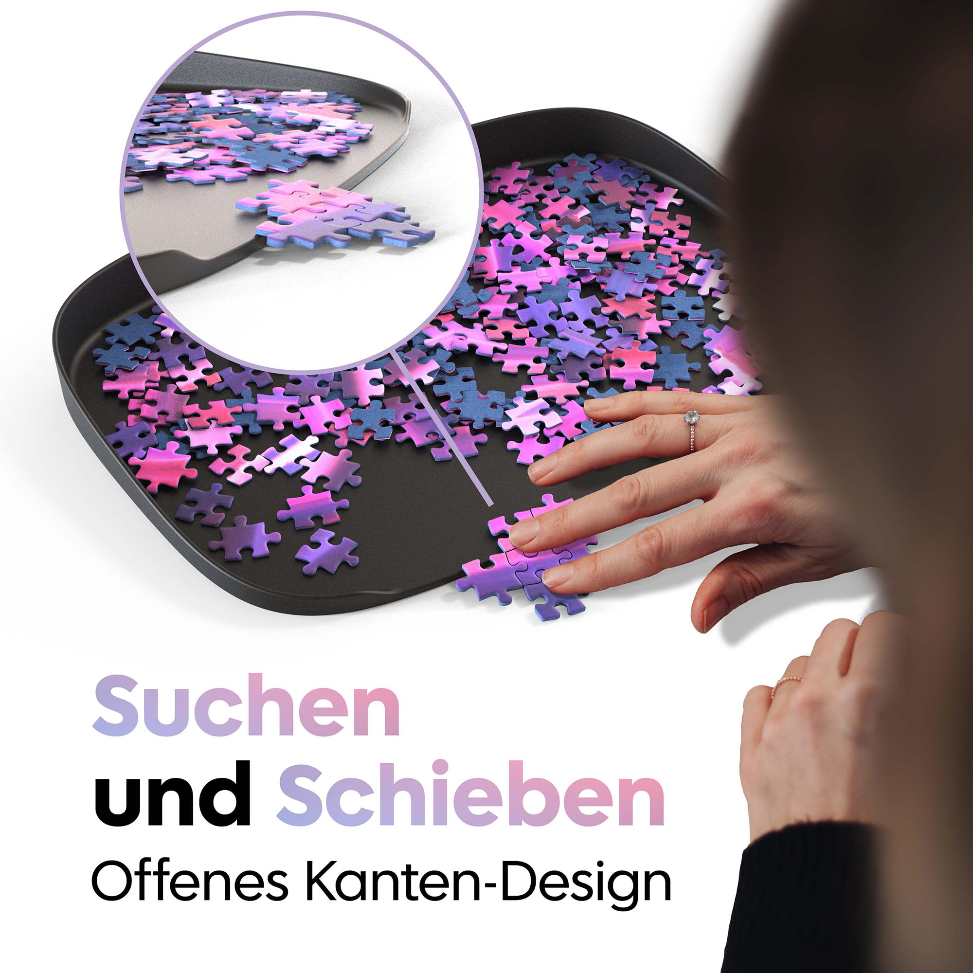 Puzzlup Stapelbare Puzzle Sortierschalen mit Box Anzeige auf Deckel – Set aus 6 Schalen – Bis zu 1500 Teile – Premium Puzzle Sortierer mit Offene Kanten Design