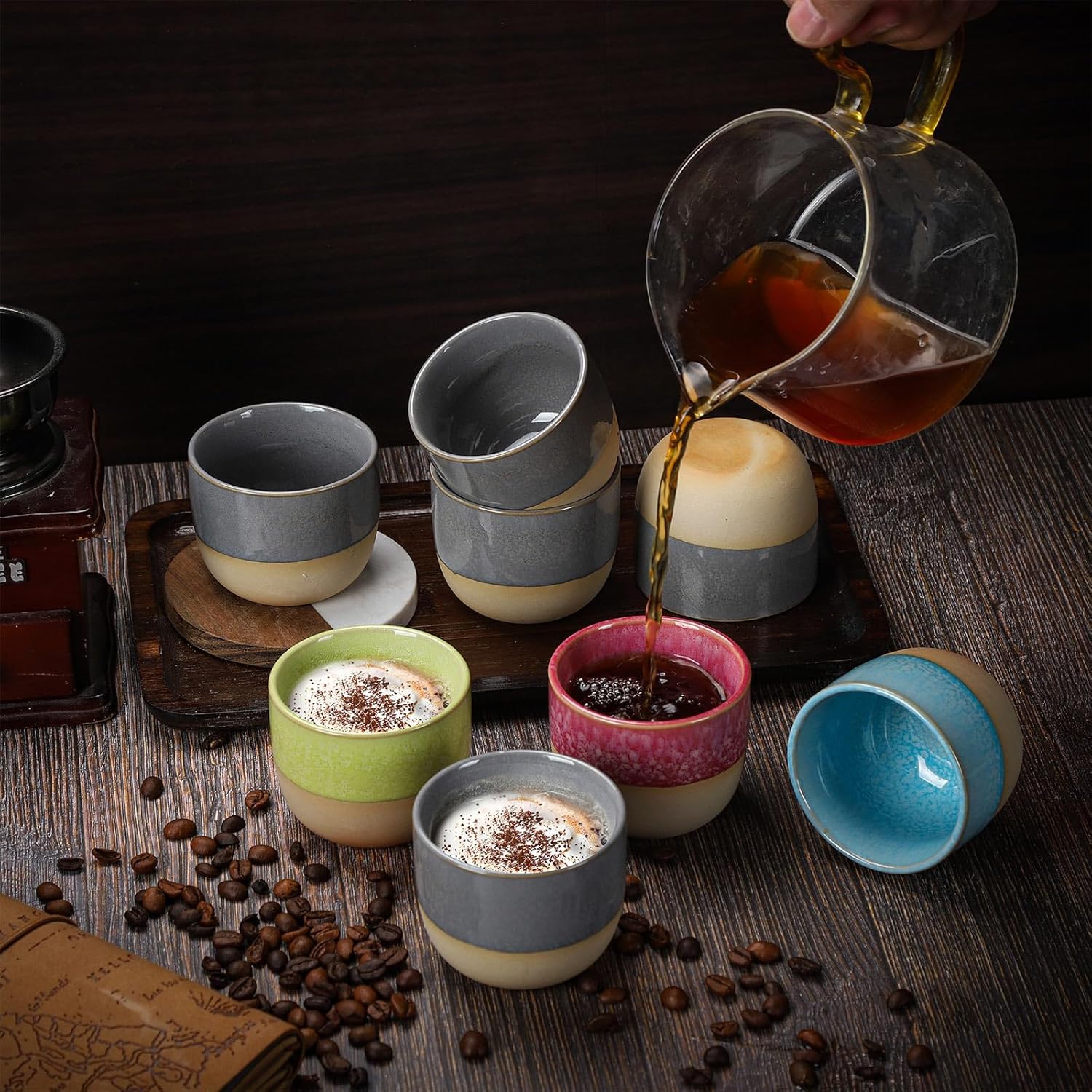 VanEnjoy Espresso Cups Set of 4 Stackable Coffee Mugs Colorful Unique Ceramic Glazed Demitasse Espresso Cups 4 Colors Ceramic Espresso Mugs 5oz Espresso Cups for Tea Coffee - Image 7