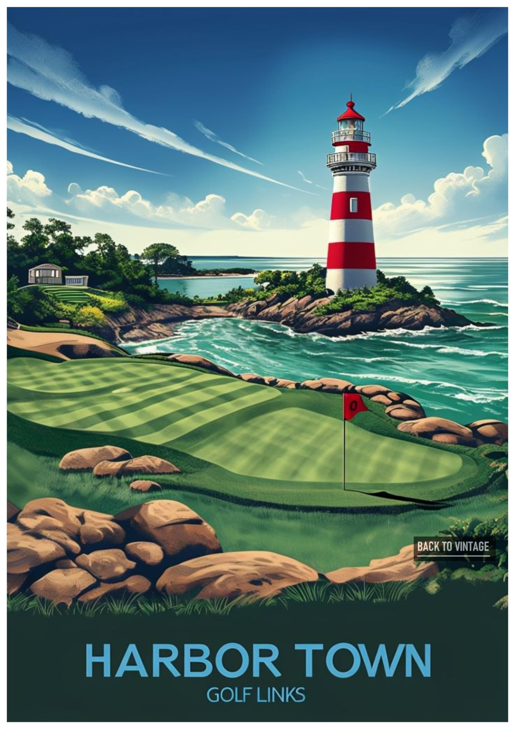 HARBOR TOWN - A4 Vintage Golf Print Poster Retro Wall Decor for Home Office or Bar Great Gift for Golf Enthusiasts Sports Art Unframed Design
