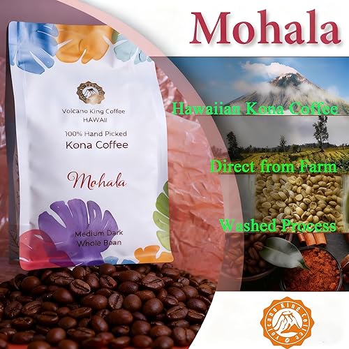 Miniatura 3 de Volcanoking Coffee Mohala Hawaiian - Café en grano entero hawaiano, 100% granos de café Kona tostado medio oscuro, café gourmet Kona del café más