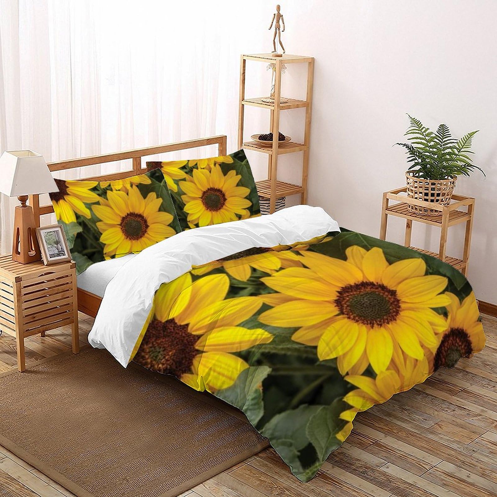 Housse de couette King fleurs imprimé 3D en microfibre avec 2 taies d'oreiller